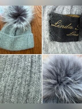 Linda Richards $150 Angora Wool blend pom-pom hat w fur Pom EUC